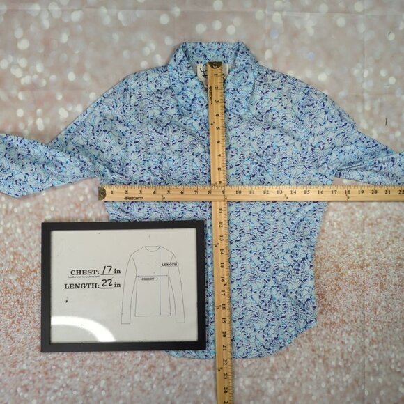 Lilly Pulitzer Vintage Blue Floral Button Down Long Sleeve Blouse, Women's Small - Picture 4 of 6